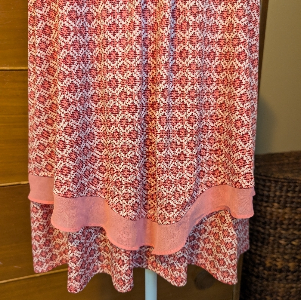 Worthington Size XL Coral Coastal Pattern with Layered Flair Sleeveless - Picture 4 of 15